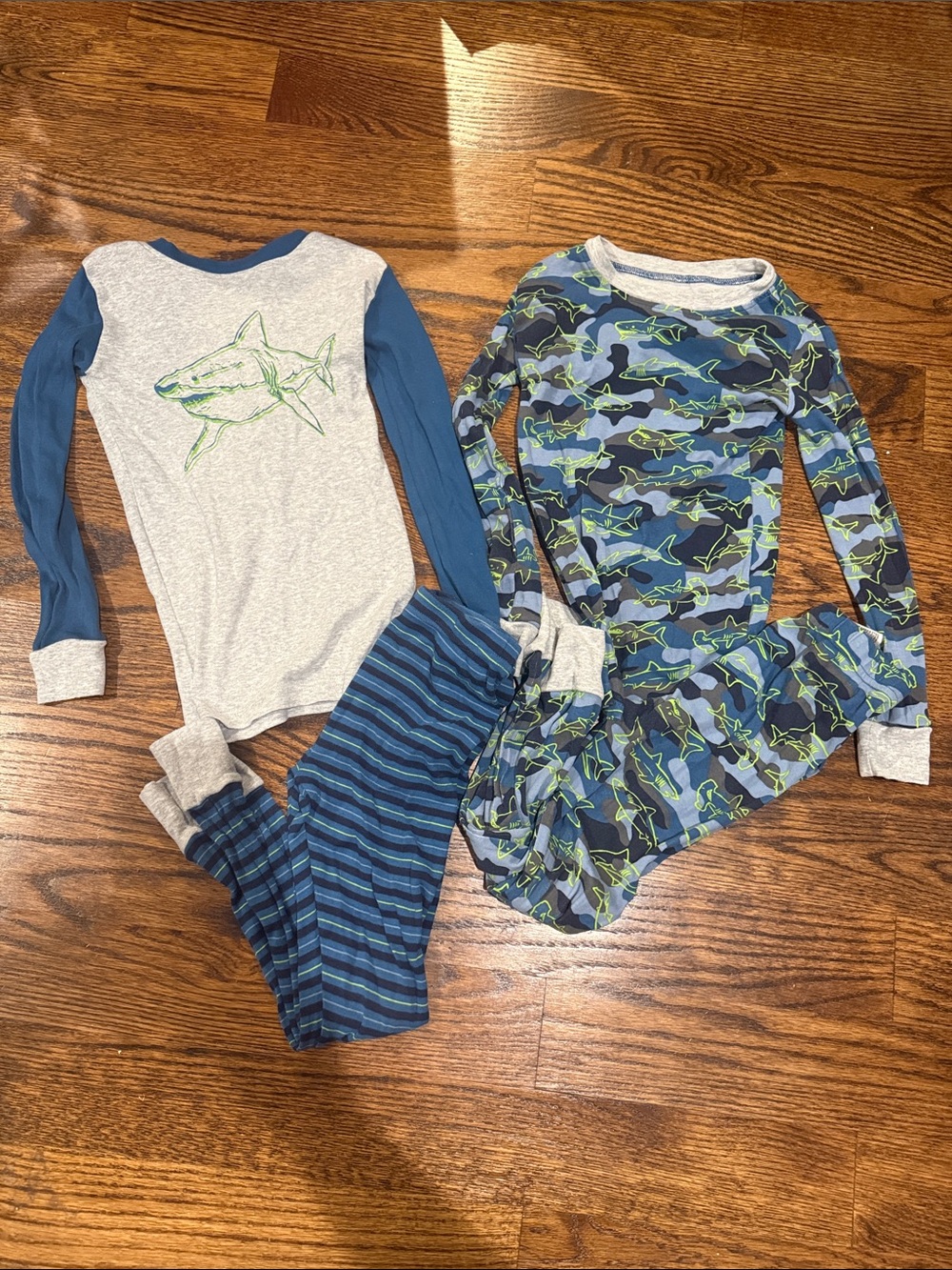 2 Kids Shark-Print Blue Pajama Sets - Long Sleeve Two-Piece